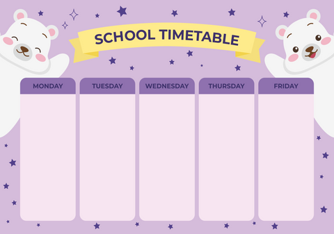 Purple bear designed school timetable sticker