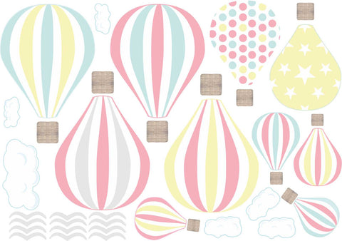 pastel hot air balloon wall stickers