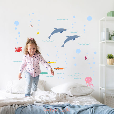 Dolphin Fabric Wall Stickers Extension Pack - Reusable