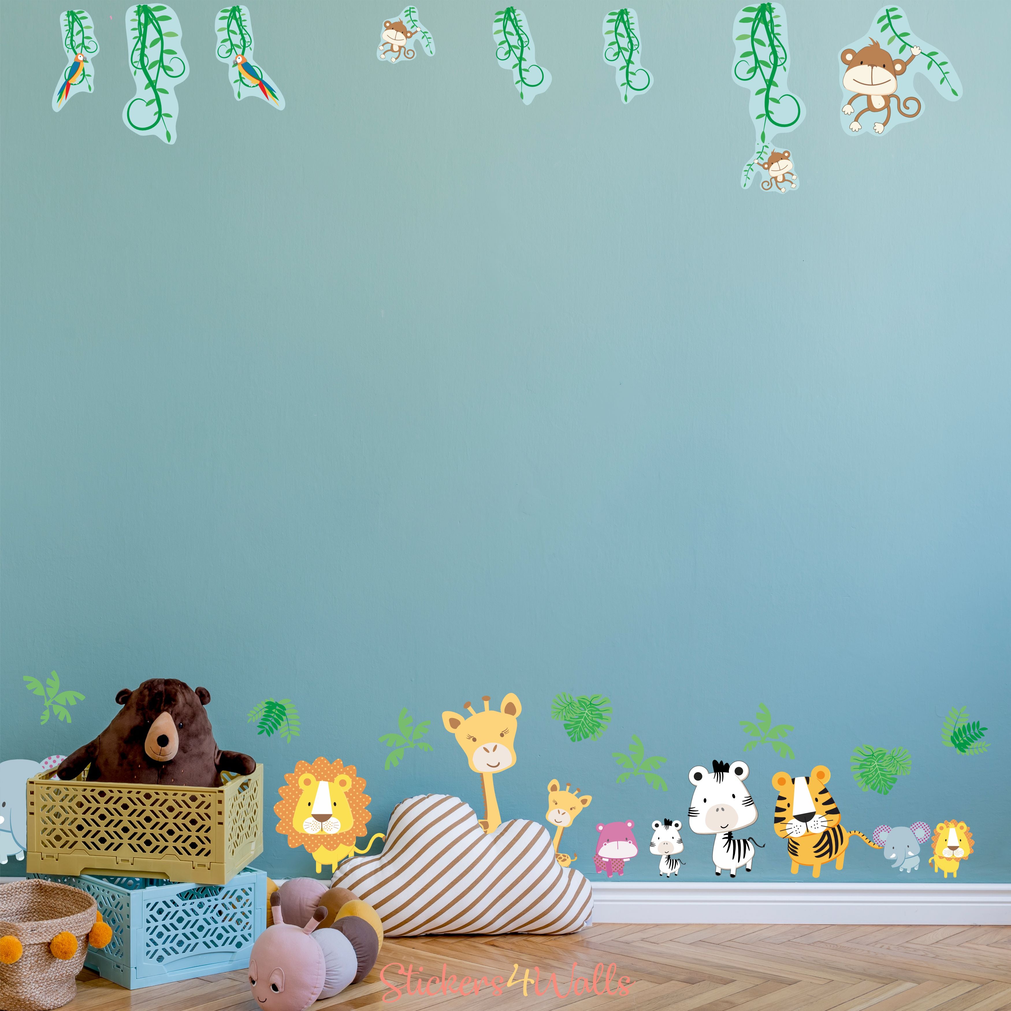 Cartoon Style Safari Wall Stickers Reusable Fabric Decor