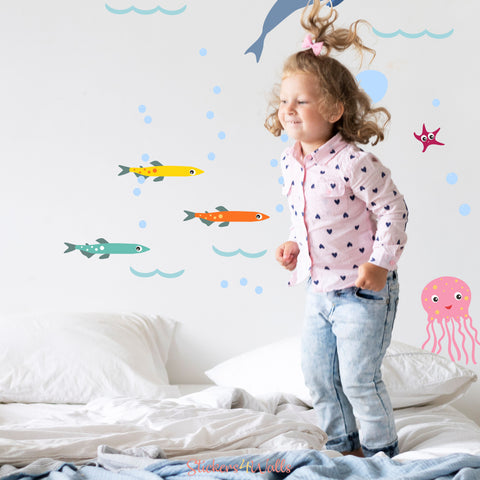 Dolphin Fabric Wall Stickers Extension Pack - Reusable