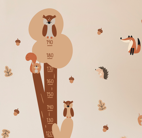 Woodland Themed Kids Height Chart Wall Sticker - Removable & Repositionable