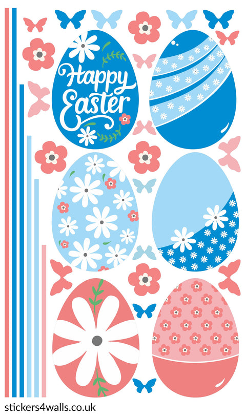 Reusable Easter Eggs Wall Stickers, Pink & Blue Easter Decals