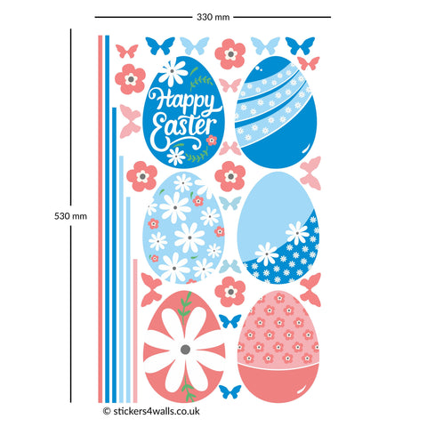 Reusable Easter Eggs Wall Stickers, Pink & Blue Easter Decals