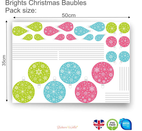 Reusable Christmas Wall Sticker Baubles, Set Of 24 Bright Colour Holiday Wall Decals