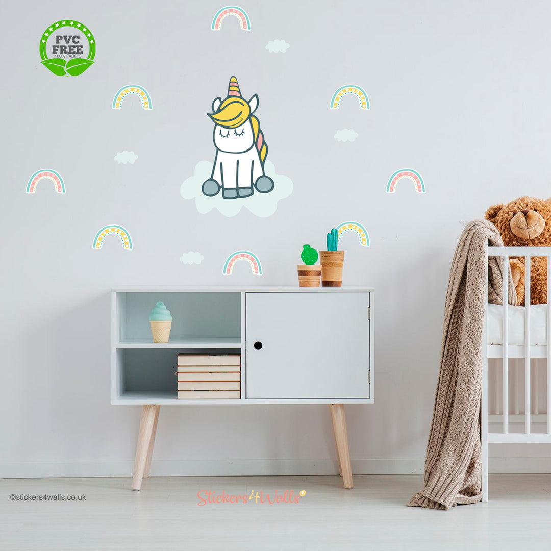 Unicorn And Rainbow Wall Fabric Stickers - Reusable – Stickers4Walls