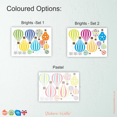 Reusable Fabric Hot Air Balloon Wall Stickers, Set Of 10 Coloured Balloon & Cloud Wall Decals